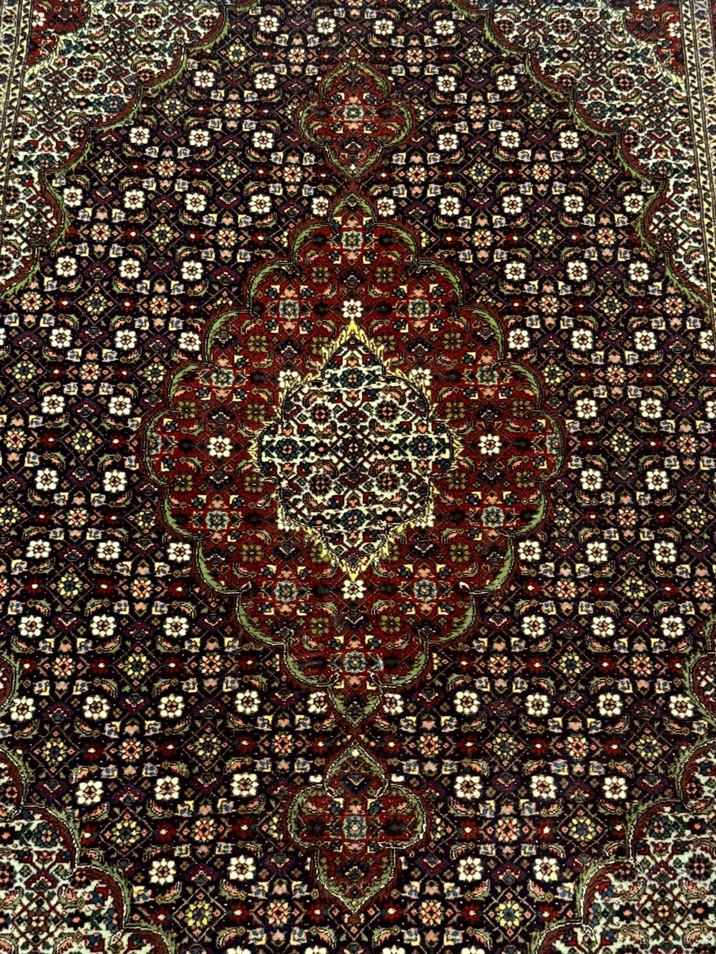 Persian Tabriz Rug 3x5, Wool on Silk Foundation, Very Fine 550 KPSI, Dark Navy Blue