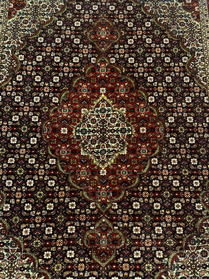 Persian Tabriz Rug 3x5, Wool on Silk Foundation, Very Fine 550 KPSI, Dark Navy Blue