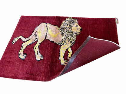 Handmade Wool Rug 3x5 Hand Knotted Lion Design With Veggy Dyes New Vintage