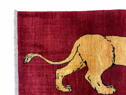 Handmade Wool Rug Lion Pictorial Tribal Design With Vegetable Dyes 3x5