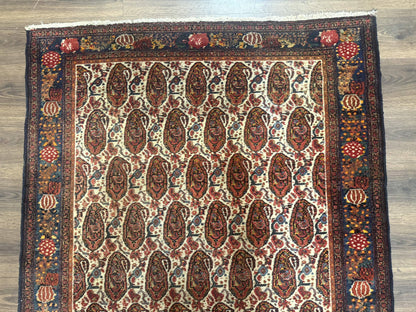 Senneh Rug Antique Persian Kurdish Hand Knotted 4.6 By 6.5 Repeated Paisley Boteh Design