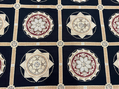 Large Needlepoint Rug 10x13, Panel Design, Black and Beige, Wool Needlepoint Carpet 10 x 13, English Garden, Handwoven Area Rug, Living Room