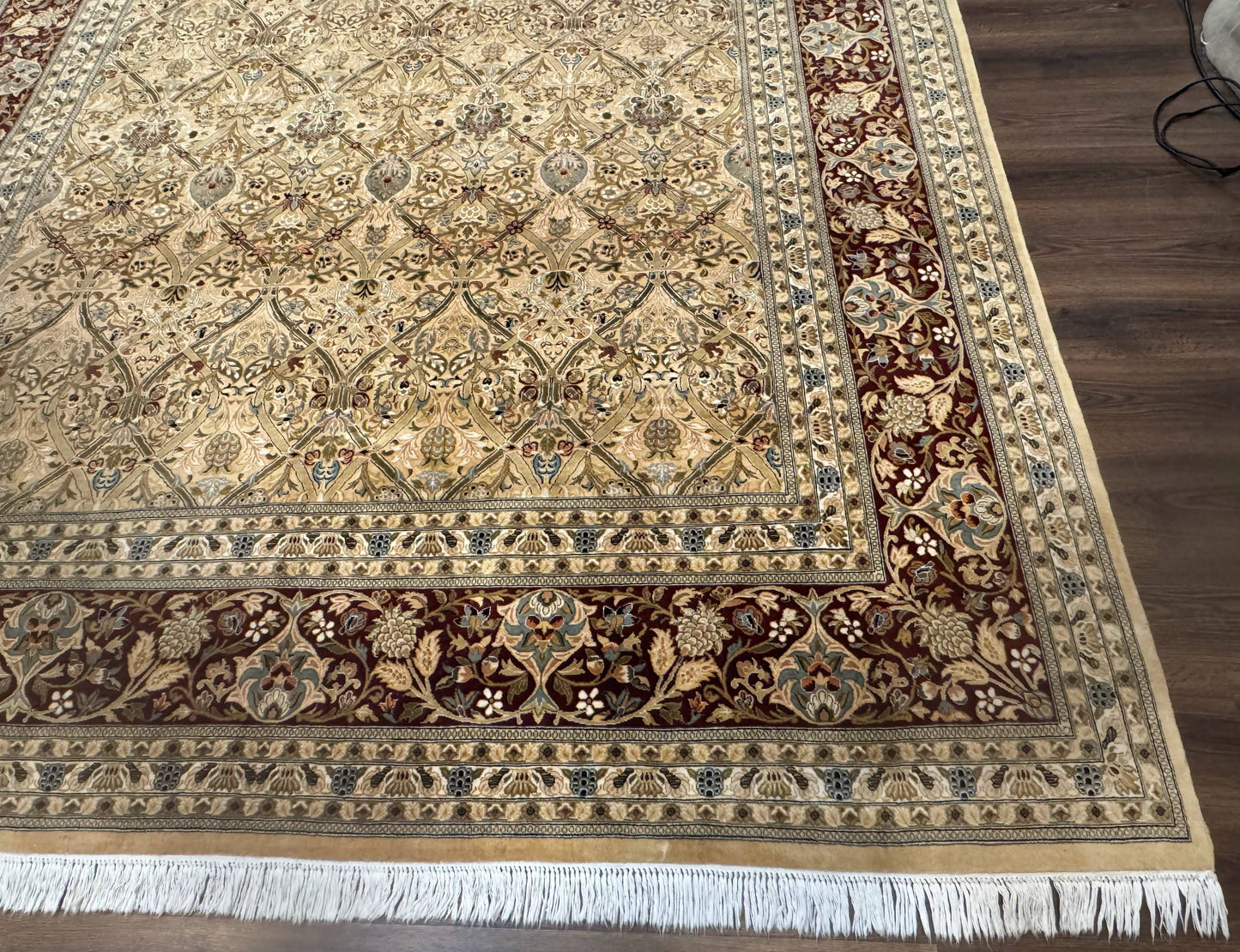 Pak Persian Rug 9x12 Handmade Wool Panel Design Gold And Wine Red