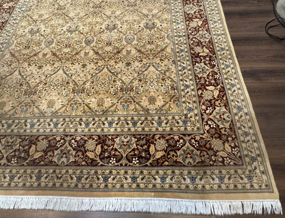 Pak Persian Rug 9x12 Handmade Wool Panel Design Gold And Wine Red