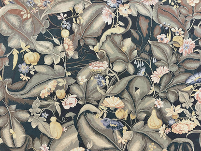 Large Needlepoint Rug 9x13, Handmade Wool Flatweave Vintage Rug, Leaves, Green