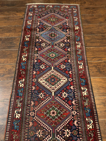 Persian Tribal Runner Rug Hand Knotted Wool Navy Blue Hallway Carpet Antique Shiraz Design