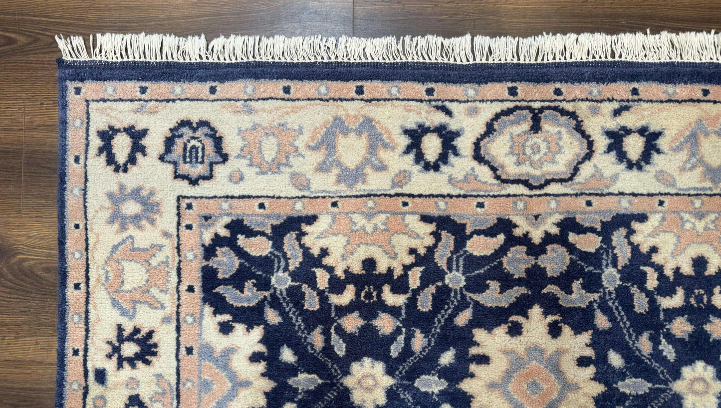 Indo Persian Rug Vintage Hand Knotted Wool Blue And Beige Carpet
