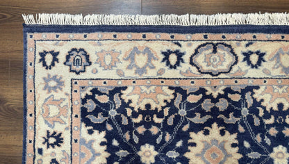 Indo Persian Rug Vintage Hand Knotted Wool Blue And Beige Carpet