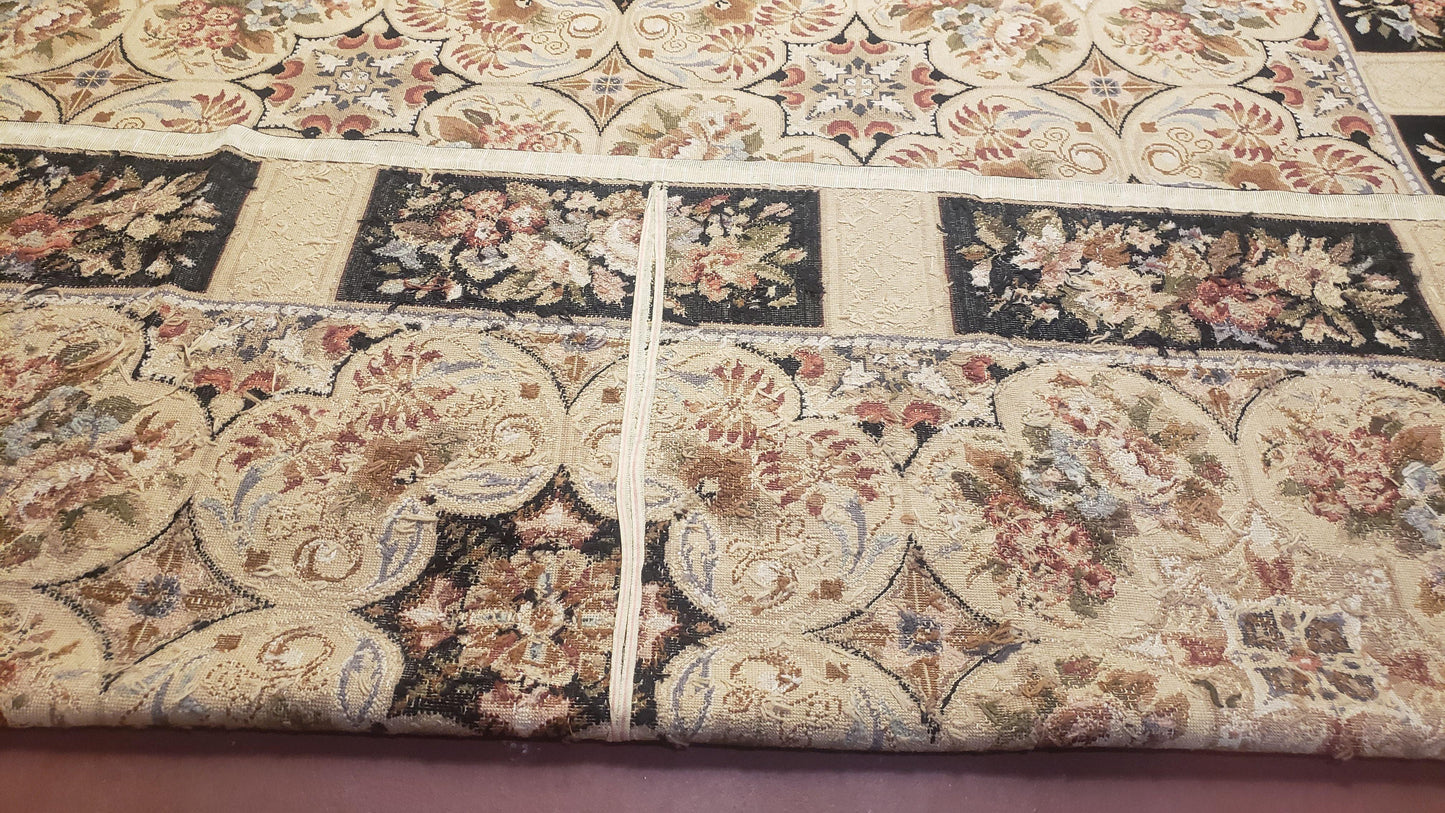 Needlepoint Rug 8x10ft Hand Knotted Wool Aubusson Flower Design Area Rug