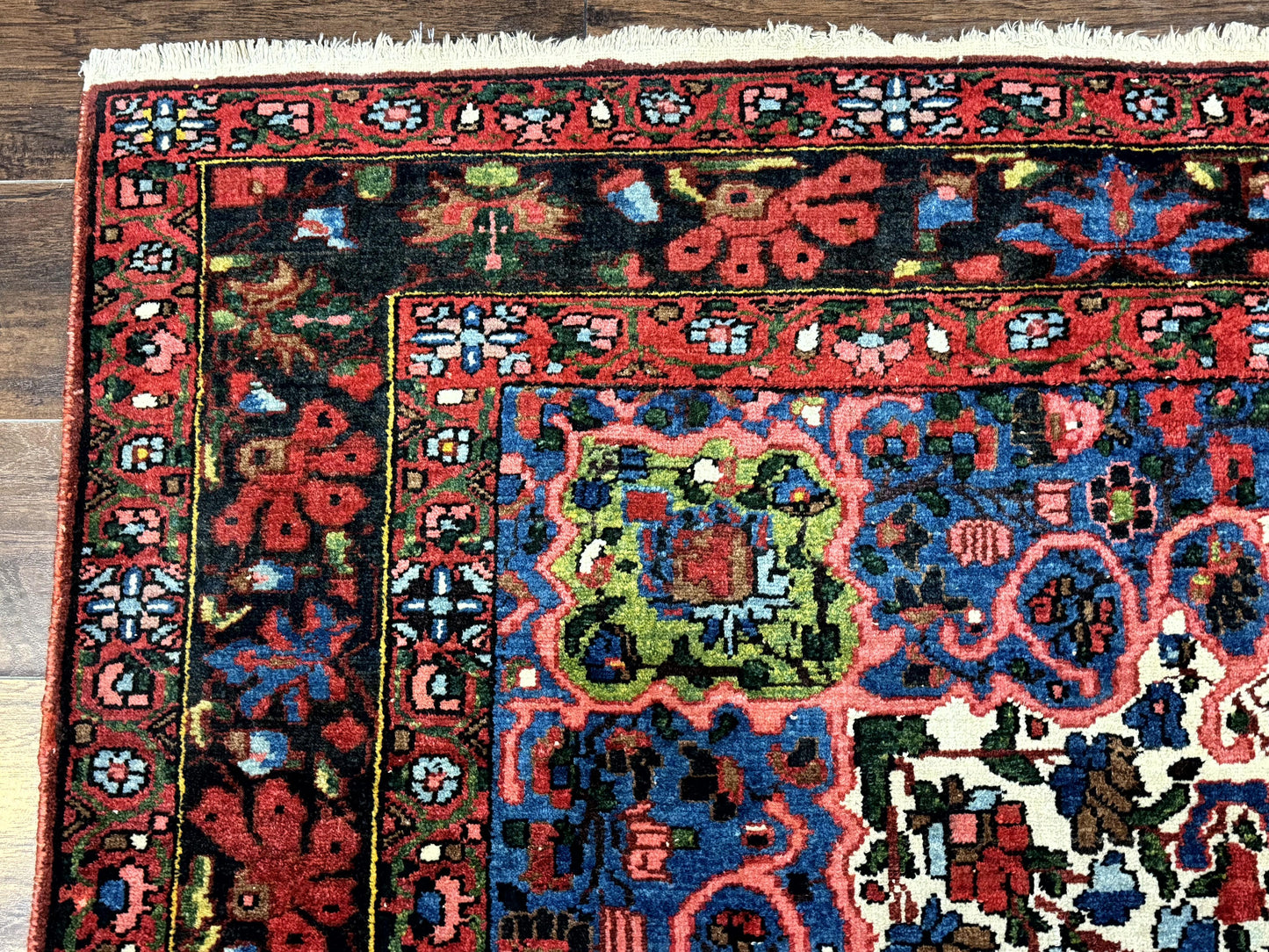 Persian Bakhtiari Rug 7x10, Antique Persian Carpet, Colorful, Great Colors, Ivory Red Blue, Rare Tribal Rug