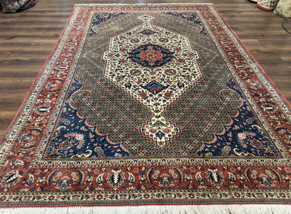 Persian Rug 7x10, Bakhtiari Saman Rug, Unique Design and Colors, Ivory Red Blue, Large Tribal Rug
