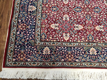 Vintage Turkish Sivas Area Rug 6x9 Hand Knotted Wool Red And Midnight Blue Floral Oriental Carpet