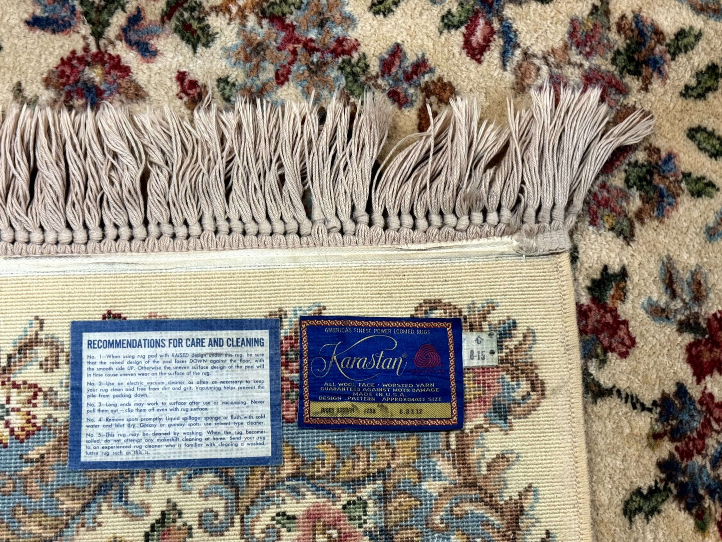 Karastan Kirman Wool Rug Ivory 8.8 X 12 Vintage 700 Series 788