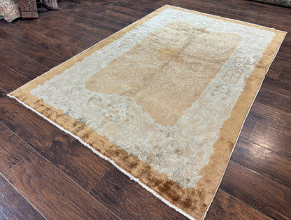 Peking Rug 5x7 Vintage Chinese Wool Carpet Golden Tan Hand Knotted Traditional