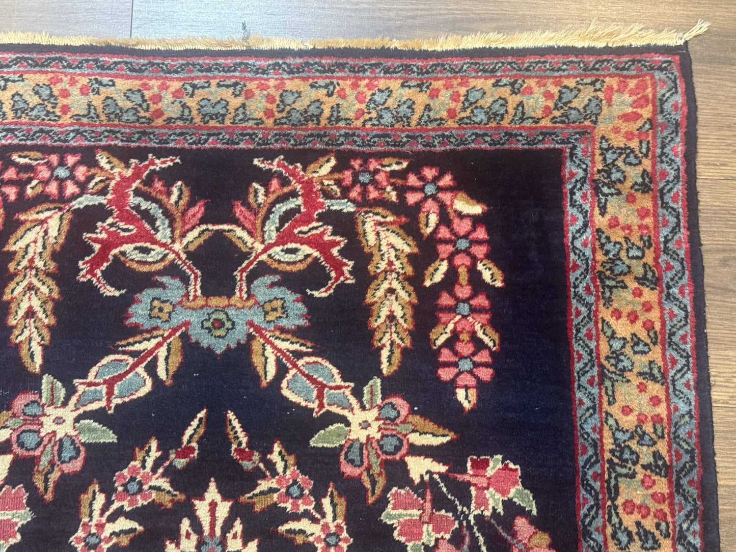 Persian Kerman Rug Antique Navy Blue Floral 2 Ft 8 In By 4 Ft Hand Woven