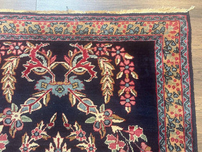 Persian Kerman Rug Antique Navy Blue Floral 2 Ft 8 In By 4 Ft Hand Woven