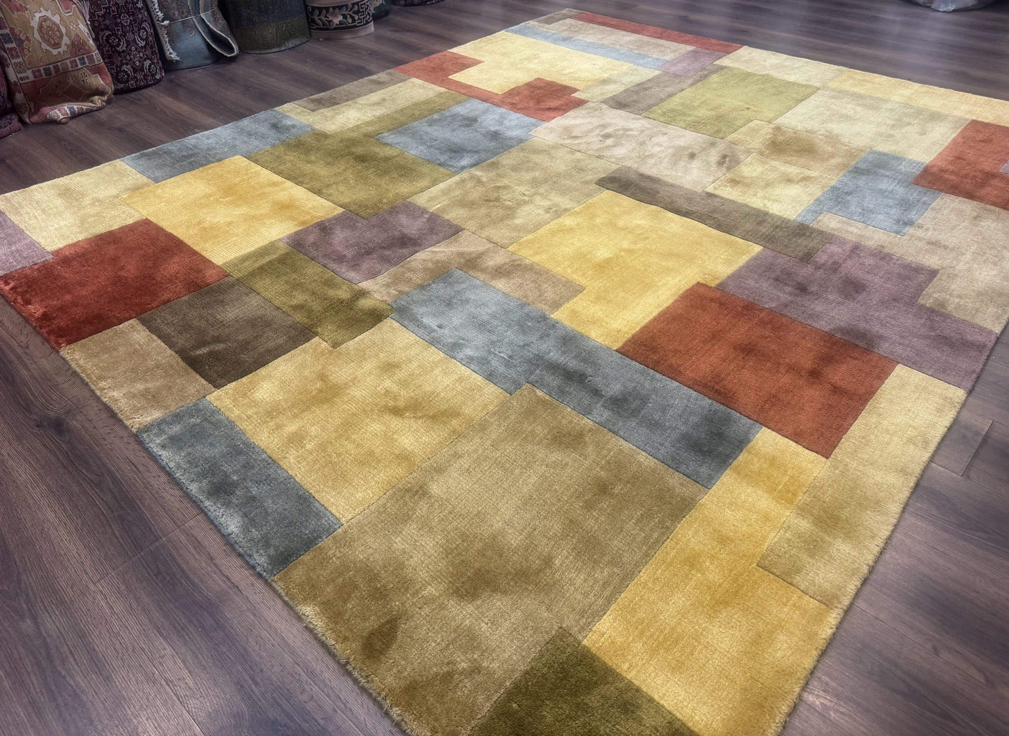 Tibetan Wool Rug 8x10 Modern Handknotted Multicolor Thick Pile