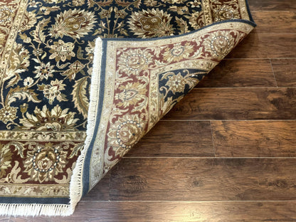 Indian Agra Rug 6x9, Floral, Traditional Rug, Dark Green Maroon Tan