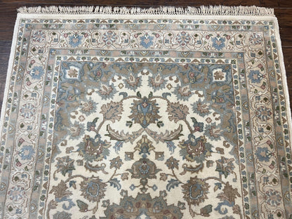 Indo Persian Rug 4x6 Floral Medallion Handmade Wool Beige Vintage Carpet