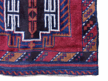 Vintage Handmade Balouchi Rug Wool Tribal Afghan Area Rug Red Beige