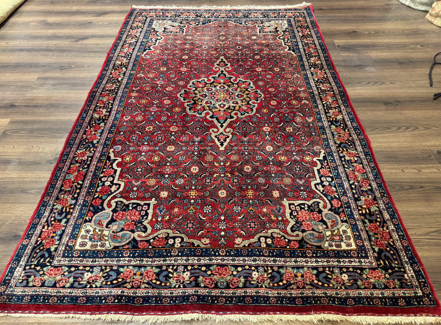 Antique Persian Rug 5x7, Red, Fine 260 KPSI, Bidjar Carpet