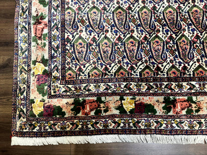 Persian Rug 8x11, Boteh Design, Repeated Paisleys, Persian Kurdish Rug, Bird Pictorials, Rare Antique Persian Kurdish Sannadaji Carpet