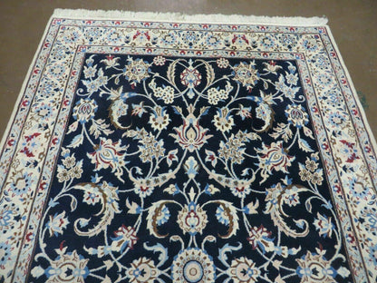 Persian Nain Rug 4x7 Handmade Wool And Silk Details Vintage Oriental