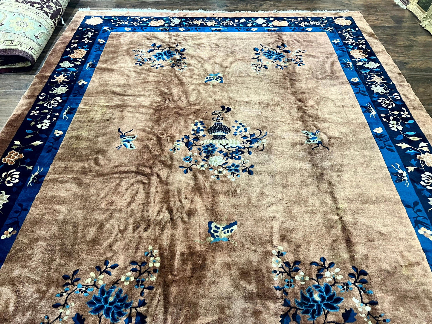 Antique Chinese Wool Rug 9x12 Hand Knotted Peking Carpet Handmade