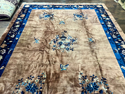 Antique Chinese Wool Rug 9x12 Hand Knotted Peking Carpet Handmade