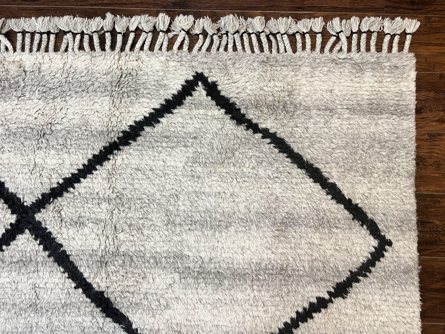 Shag Rug Handmade Modern 8x10 Gray And Black Wool Cotton Indian