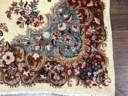 Square Persian Kerman Rug, Beige/Cream and Light Blue, Traditional Persian Rug, 5.5 x 5.5 ft