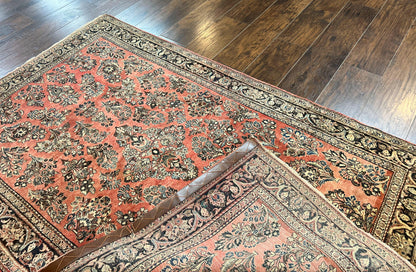 Antique Persian Sarouk Rug 4x7, Hand Knotted Wool Red Persian Carpet, Floral, Fine 300 KPSI
