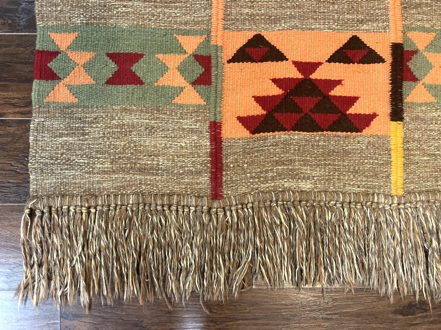 South American Flatweave Rug, Gray, Handmade Vintage Wool Bohemian Blanket