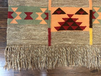 South American Flatweave Rug, Gray, Handmade Vintage Wool Bohemian Blanket