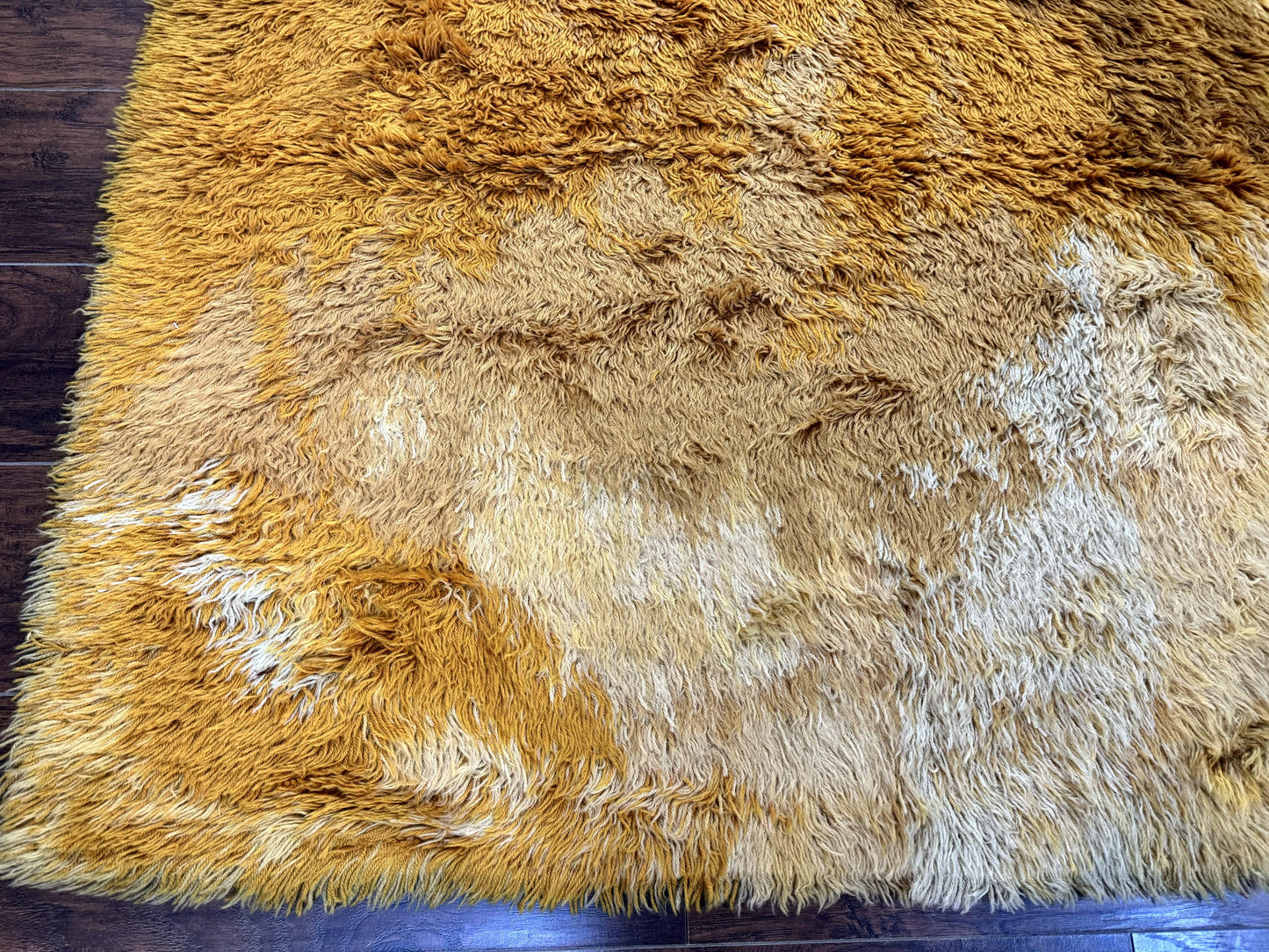 Rya Shag Rug Vintage 4.6 X 6 Yellow Mid Century Carpet For Living Room