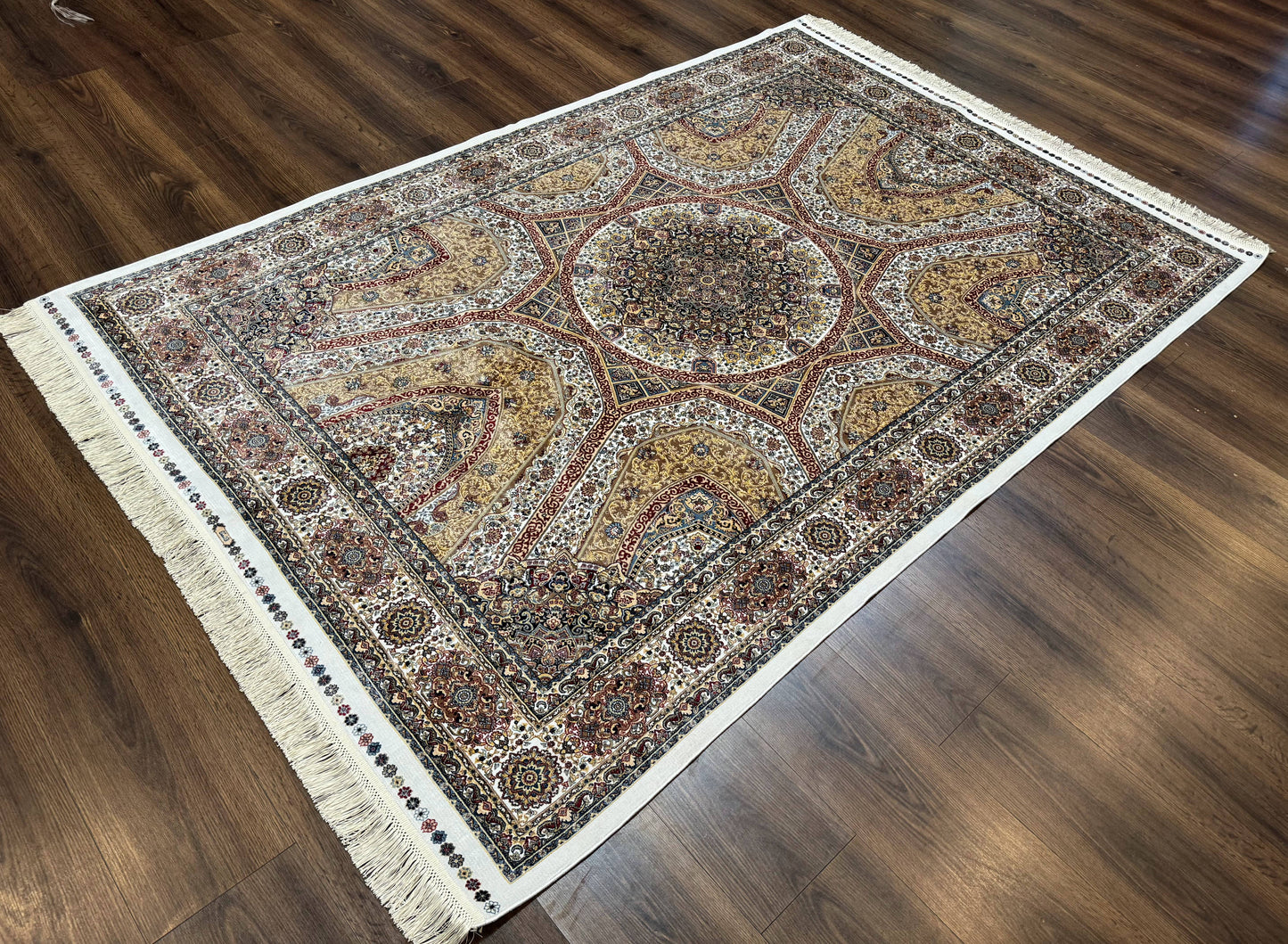 Turkish Silk Rug 5 By 7.6 Feet Dome Design Bamboo Silk Contemporary Area Rug