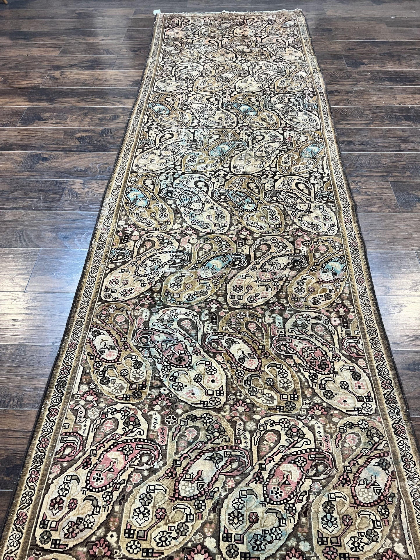 Antique Persian Malayer Runner Rug 3x16, Repeated Boteh Paisley Design, Rare Rug, 1920s Antique Oriental Carpet, Wool Handmade Hand Knotted 3 x 16 ft Rug