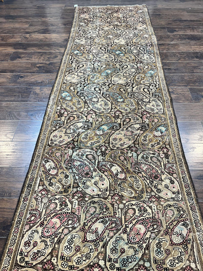 Antique Persian Malayer Runner Rug 3x16, Repeated Boteh Paisley Design, Rare Rug, 1920s Antique Oriental Carpet, Wool Handmade Hand Knotted 3 x 16 ft Rug