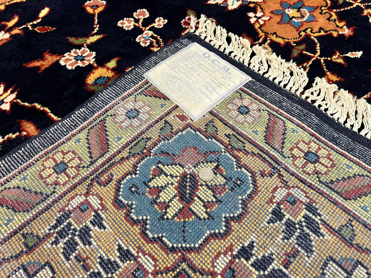 Indo Persian Rug 12x15, Mahal Sarouk Rug 12 x 15, Wool Hand Knotted Vintage Carpet, Navy Blue, Oversized Rug, Center Medallion