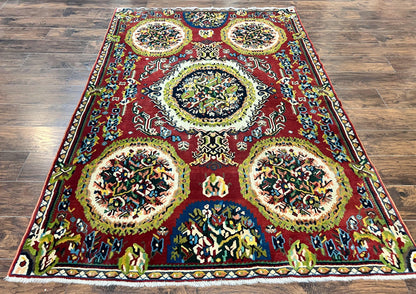Persian Bakhtiari Rug 5x8, Wool Hand Knotted Antique Carpet, Red, Floral Oriental Rug, 5 x 8 Medium Sized Rug