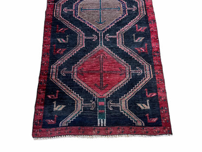 Handmade Wool Tribal Runner Rug 3X7 Geometric Boho Red Blue Organic Dyes