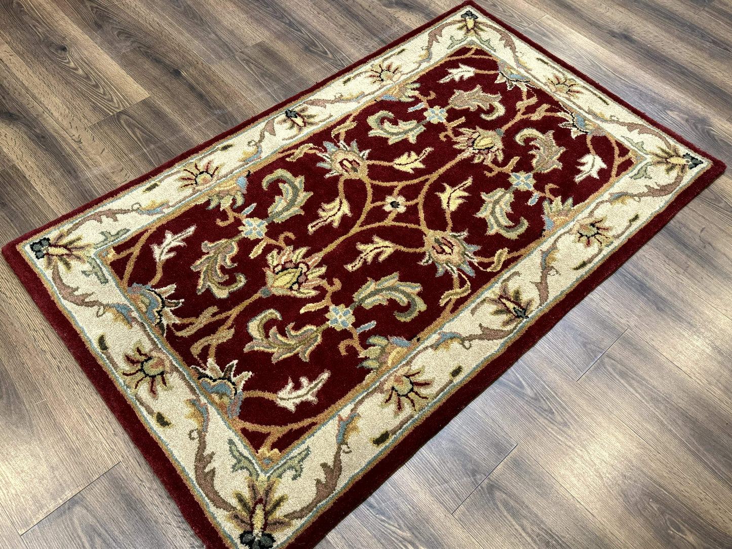 Small Floral Wool Rug 3x5, Safavieh Heritage Collection, Dark Red, Pair A