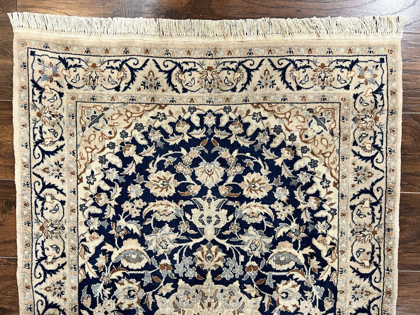 Persian Nain Rug 3x5 Hand Knotted Wool Silk Floral Medallion Vintage
