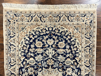Persian Nain Rug 3x5 Hand Knotted Wool Silk Floral Medallion Vintage