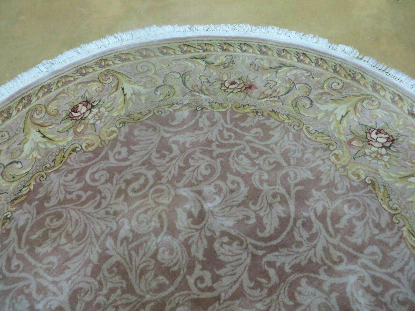 Round Handmade Chinese Floral Silk Wool Rug Oriental Carpet 6 Foot Size