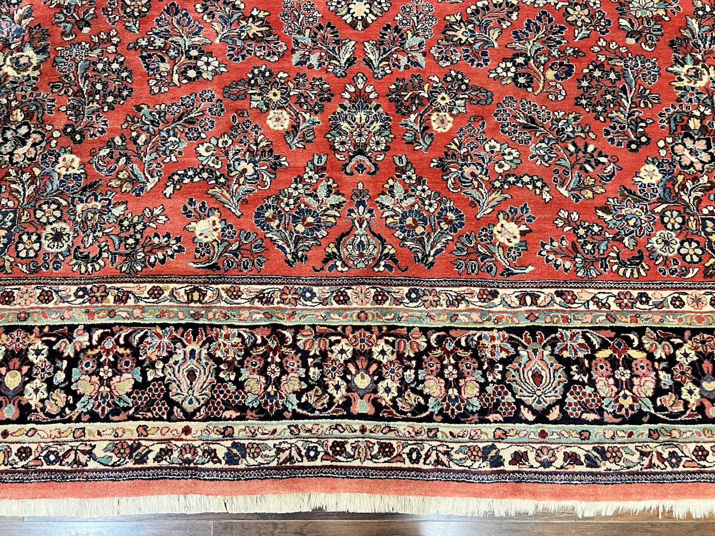 Persian Sarouk Rug Square 11x11 ft Hand Knotted Wool Floral Red Carpet Handmade Antique Rug