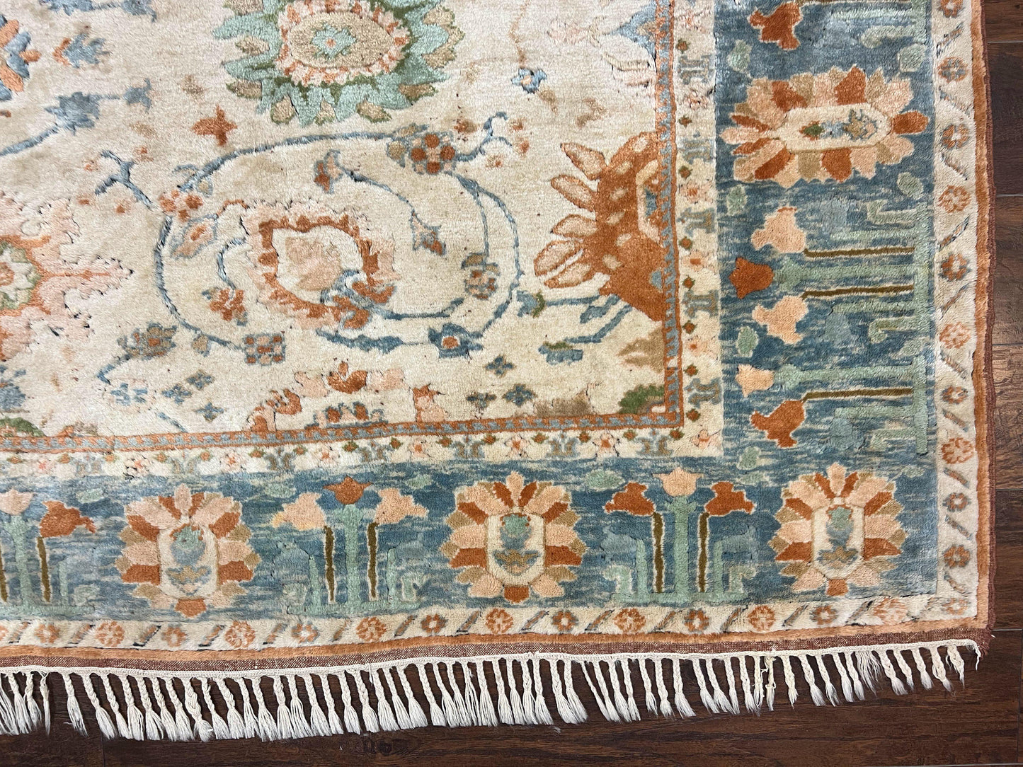 Turkish Oushak Rug 9x10 Farmhouse Beige Vintage Hand Knotted Wool
