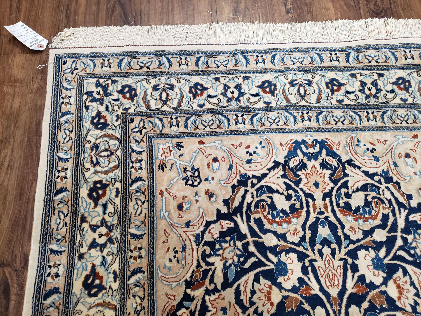 Semi Antique Persian Nain Rug Hand Knotted With Wool Silk Accents Ivory And Blue