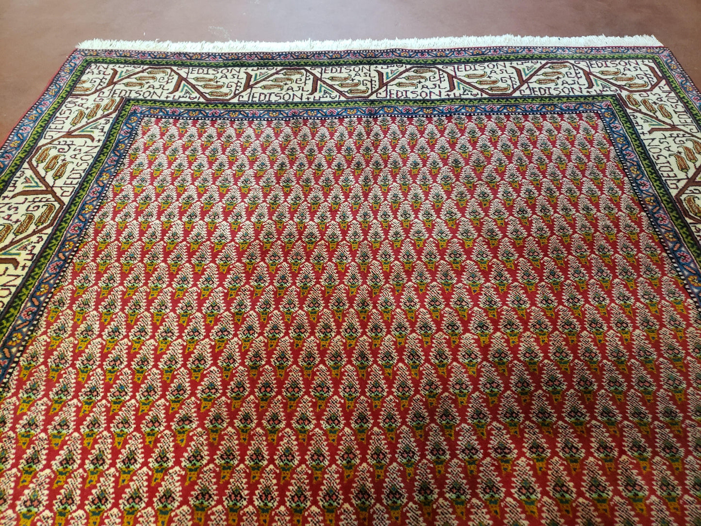 Turkish Tribal Rug Hand Knotted 6x9 Boteh Paisley Pattern Red Beige Wool Carpet