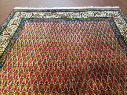 Turkish Tribal Rug Hand Knotted 6x9 Boteh Paisley Pattern Red Beige Wool Carpet